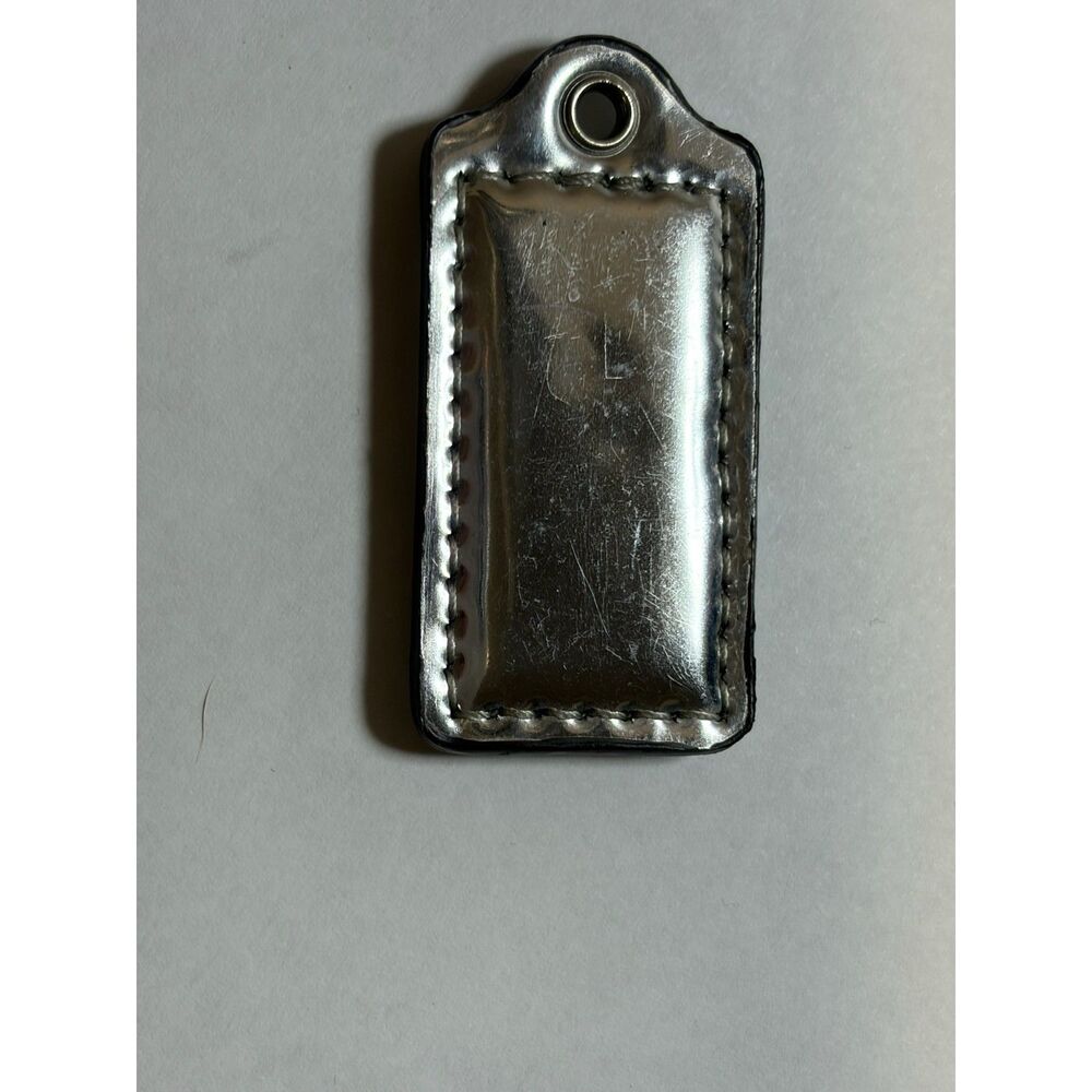 Coach Metallic Silver Leather Hangtag Purse Charm Fob Replacement EUC - Picture 2 of 4